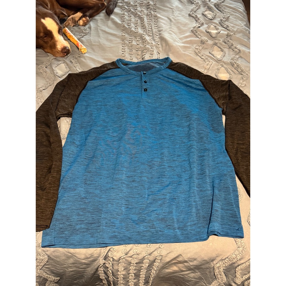 Lululemon Metal Vent Tech Henley Long Sleeve Shirt Blue Black Space Dye Mens